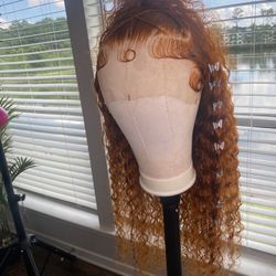 30 Inch Ginger Deep Wave 13*6 Frontal Wig, Free Wig Install