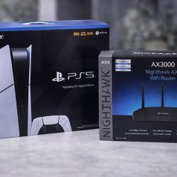PlayStation 5 Digital Edition & Netgear Nighthawk AX3000 WiFi 6 router 
