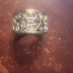 Modern Openwork Silver-Tone Cuff Bracelet with Crystal Accents