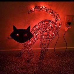 Rare Vintage Halloween 2013 Jetmax Lighted Black Cat Wire Sculpture Halloween Decor Model 26962