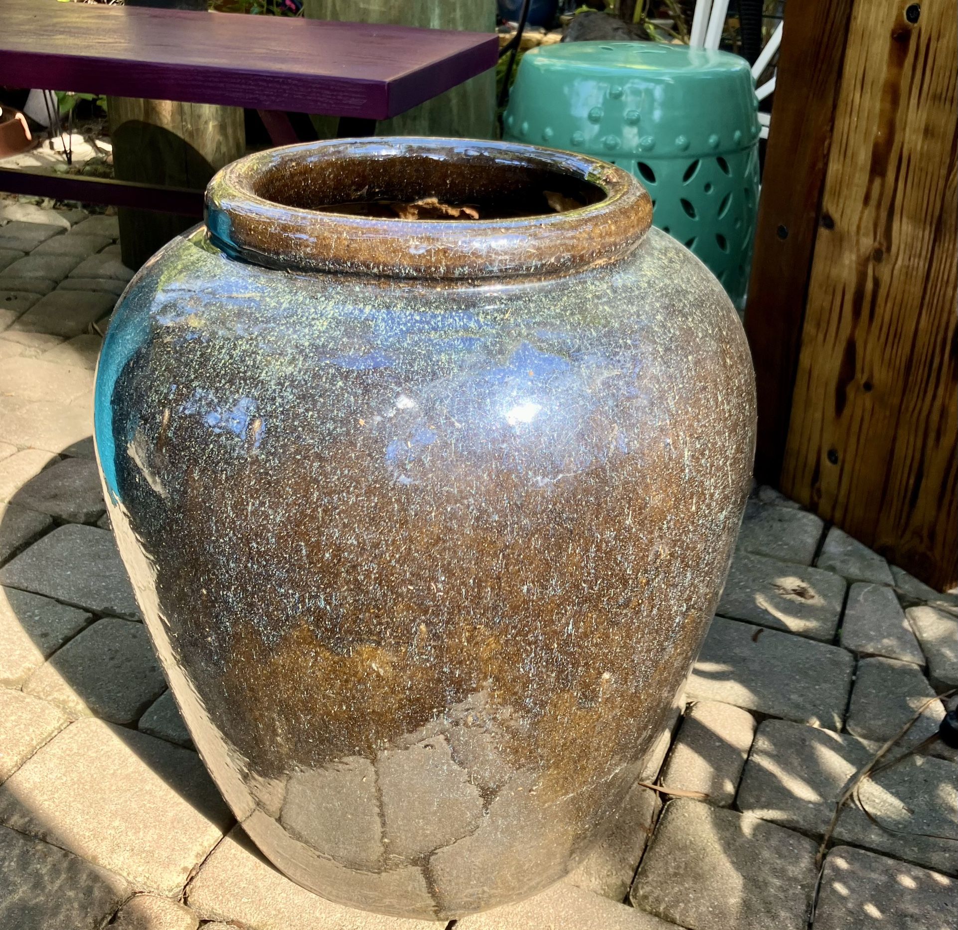 Ceramic Glazed Pot: 17”W x 18”Ha