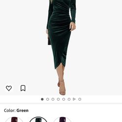 DIRASS Women's Elegant Velvet Long Sleeve Wrap V Neck Ruched Bodycon Cocktail Party Maxi Dress
