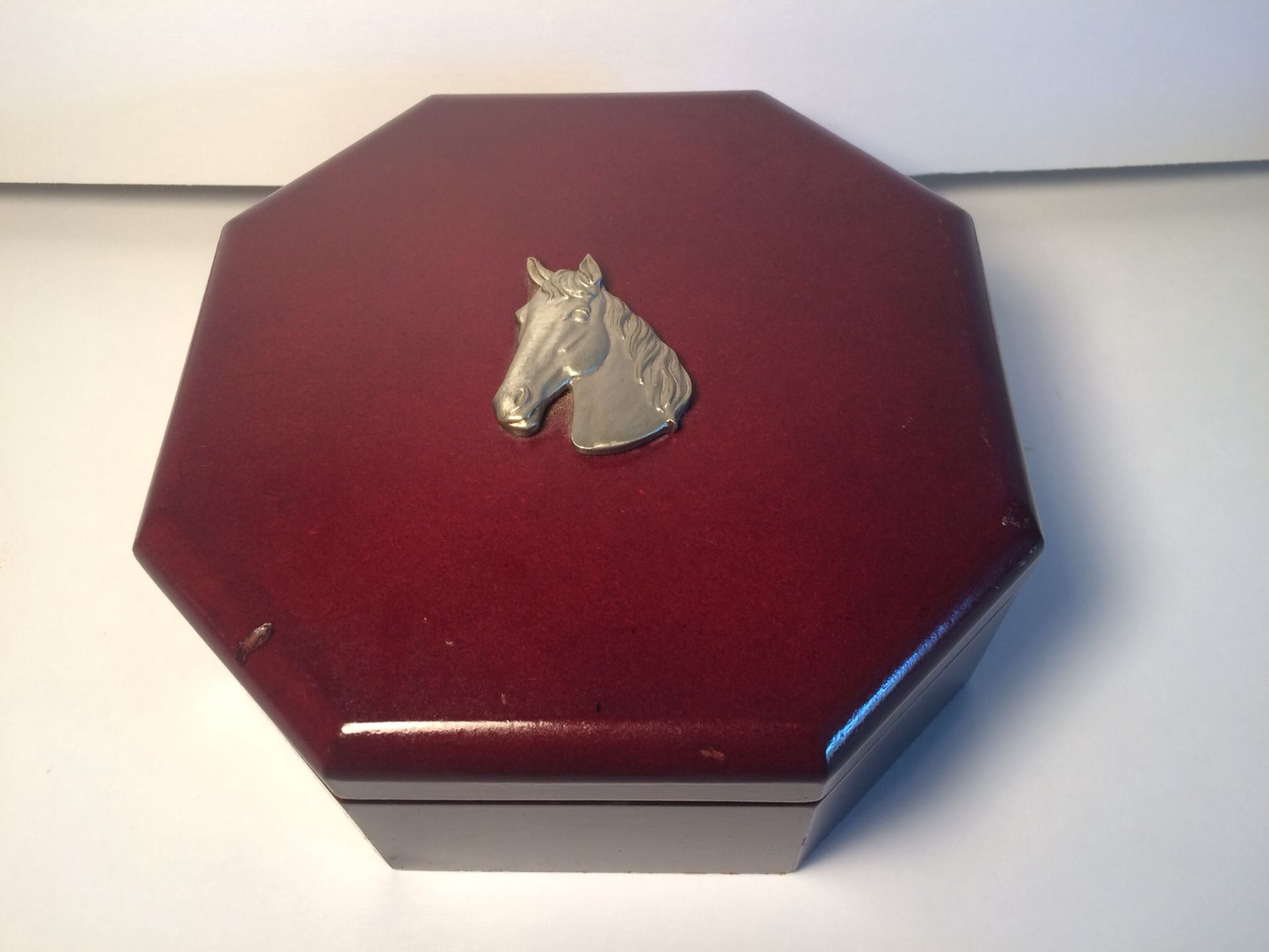 MELE Vintage Octagonal Wooden Jewelry Box with Metal Horse Head