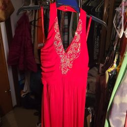 Red Halter Dress Evening Gown, Long