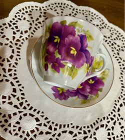 Purple Floral Teacup with Saucer