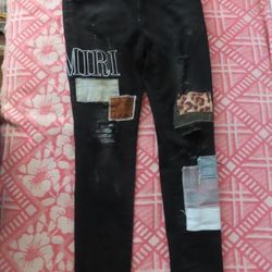 Amiri Skinny Jeans Black Dark Wash Stretch Cotton Denim Patches USA 38 (38x31)