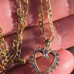 10k 22 Inch Figaro & Natural Diamonds Heart