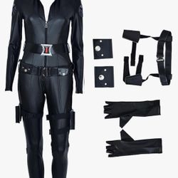 Marvel Black Widow Costume Womens XL Wig Jumpsuit Belt Gloves Holsters