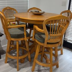 Round Counter Height Dining Table w/ 5Swivel Chairs – Solid Wood