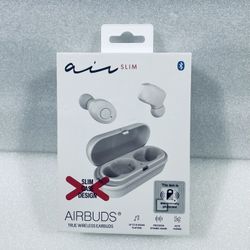 New Slim Airbuds Bluetooth True Wireless Earbuds, White, 18 Hours Playtime