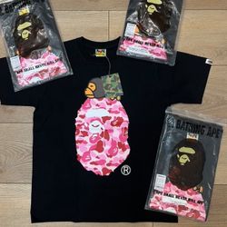 Bape pink ape head black tee ( size medium )