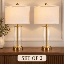 Set of 2 Glass and Brass Table Lamps