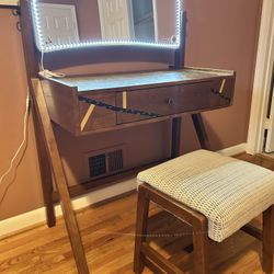 Solid Wood Vanity With Mirror and Stool For Pickup - $115 OBO