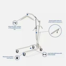 (New)! Hydraulic Lift, commonly referred to as a manual Hoyer lift with Harness swing included