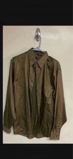 CA. ESSANTE SATEEN MAN’s OLIVE GREEN SHIRT. 16/34/35. DRESS SHIRT