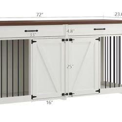🥨72"Wx23.6”Dx32”H Style Dog Crate, Indoor Wooden Dog Kennel Furniture with 2 Drawers & Room Divider, White, please check photo 6-8 