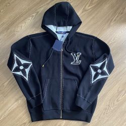 Cotton Intarsia Zip Up Hoodie Black Size M 