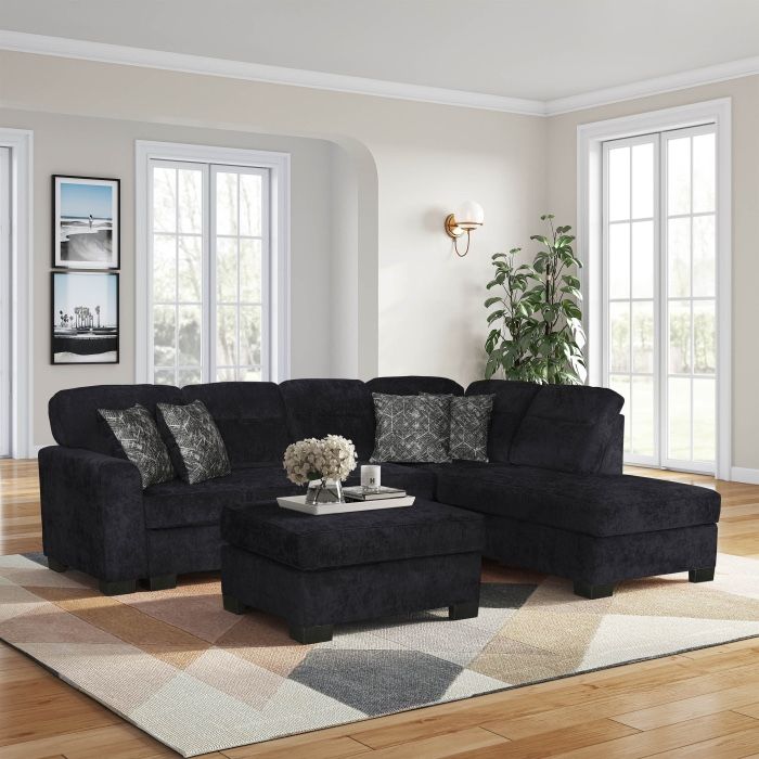 NEW BLACK SECTIONAL & OTTOMAN 
