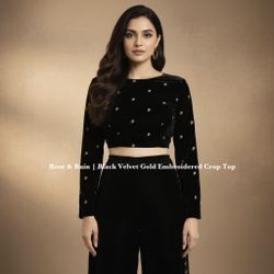 Rose & Ruin | Black Velvet Gold Embroidered Crop Top