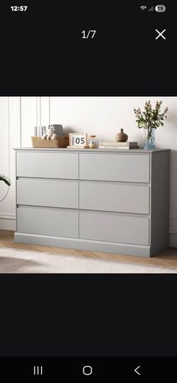 Bedroom Dresser Gray 6 Drawer Dressers Storage Chest of Drawers Double Dresser Storage Side Cabinet Room Furniture for Bedroom Living RoomLarge capaci