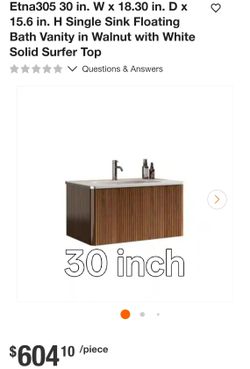 30-Inch Floating Bath Vanity Walnut with White Sink Top