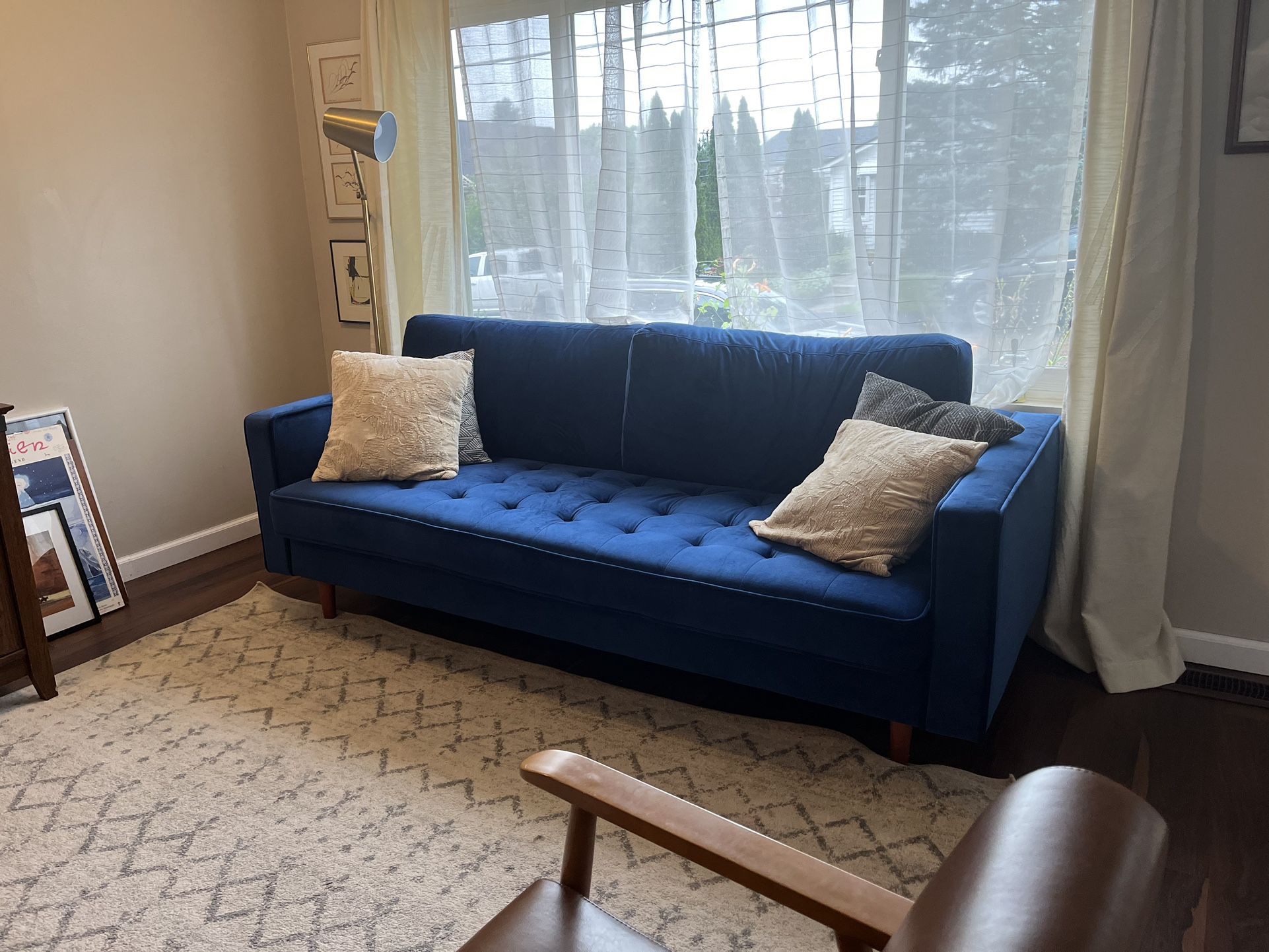 84” Blue Velvet Couch 