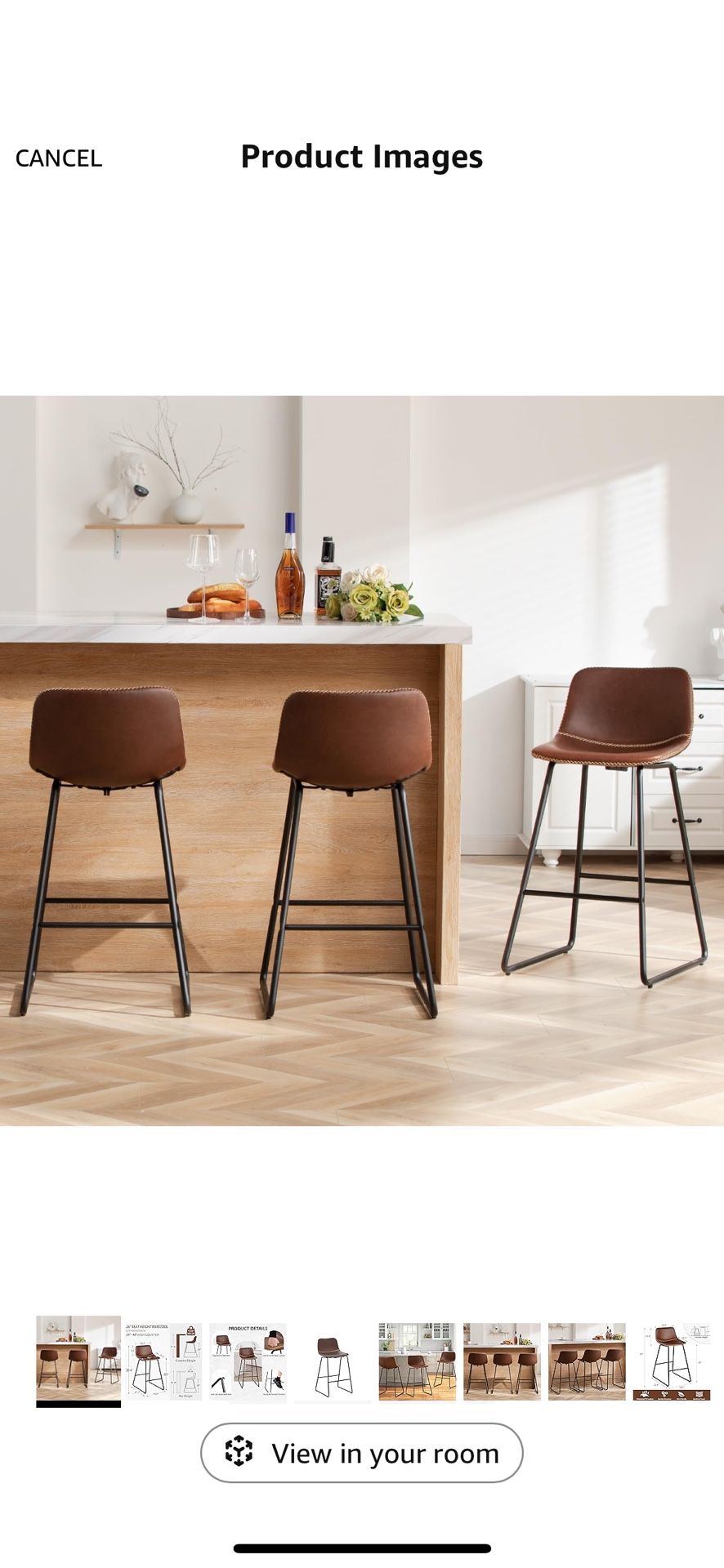 Counter Height Bar Stools Set of 3, Brown Barstools with Back Support 26 Inch Faux Leather Bar Stools for Kitchen Island Counter Height Bar Chairs wit