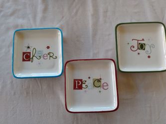 Christmas dishes- candy, nut, or snack dishes by American Greetings, set of 3