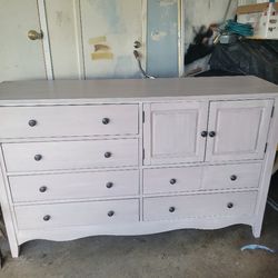 Distressed Light Grey Dresser with Storage Cabinet - Farmhouse Style