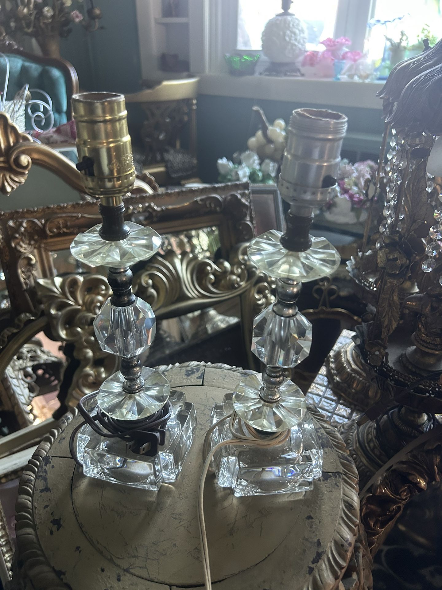 Pair Of Antique Crystal Boudoir Lamps ($40 Pair)
