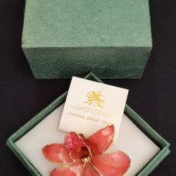 Vintage Changmai Jewelry Orchid 24K Gold Plated Stick Pin 3"X2"