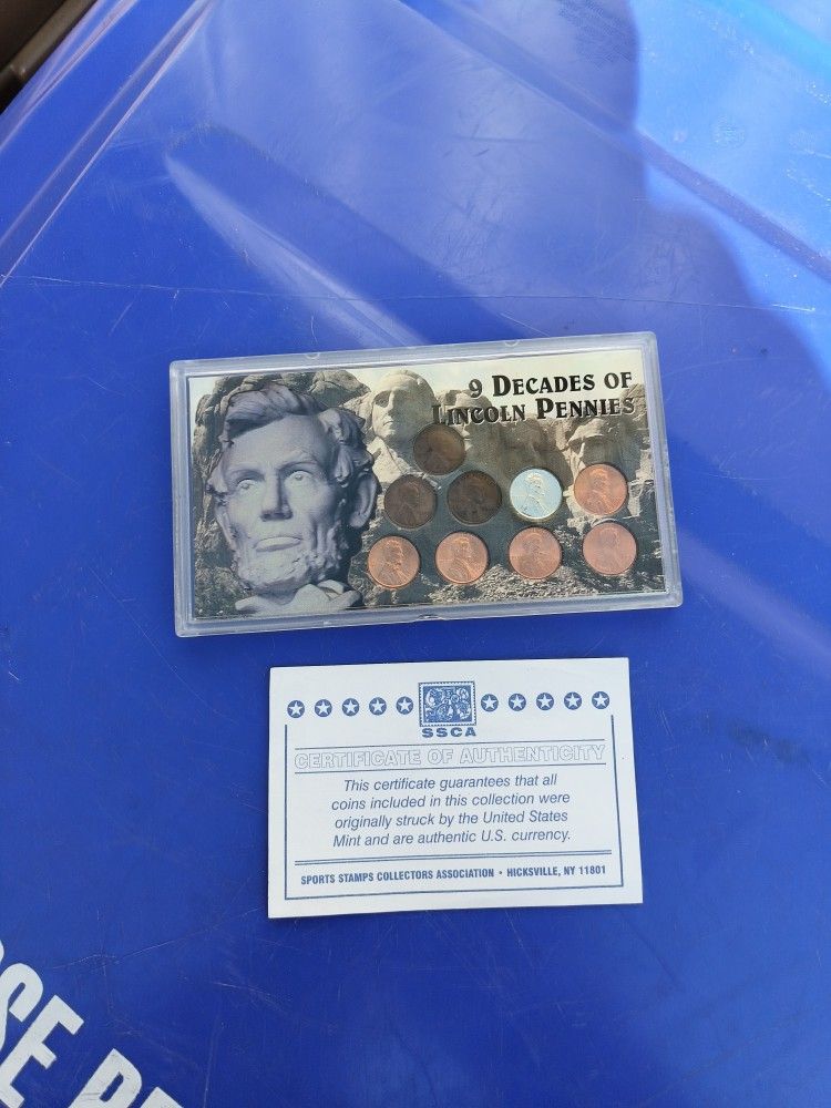Lincoln PENNIES 9 DECADES with COA Papers