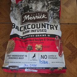 Merrick Backcountry Healthy Grains Kibble with Freeze Dried Raw Pieces, Great Plains Red Meat Recipe Dog Food, 20 lbs