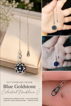 ✨ 925 Sterling Silver Blue Goldstone Celestial Necklace – $45 OBO
