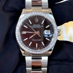 Rolex Datejust 36mm Black Stick Dial 126200 Custom Natural Diamond Bezel Steel Oyster Box Tag Appraisal Papers