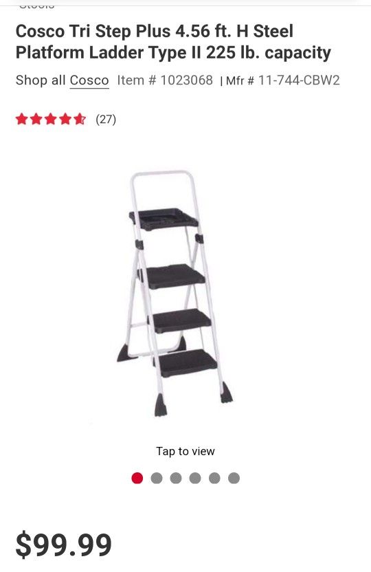 Cosco Tri Step Plus 4.56 ft. H Steel Platform Ladder Type II 225 lb. capacity Cosco Tri Step Plus 4.56 ft. H Steel Platform Ladder Type II 225 lb. capacity