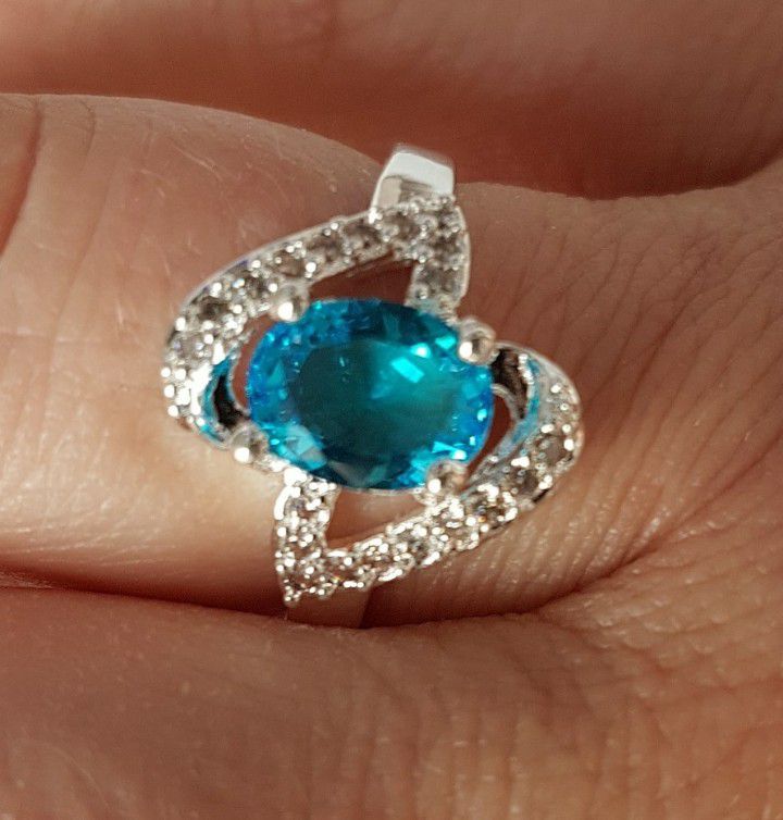 925 Sterling silver blue topaz ring size 7