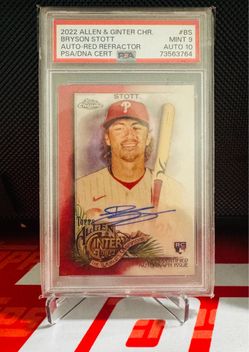 Bryson Stott 2022 Allen & Ginter Chrome Auto Red Refractor PSA 9