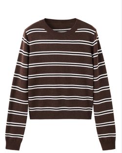 Brown Striped Knit Crewneck Sweater