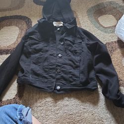 Black Jean And Sweatshirt Material Jacket