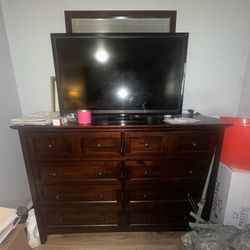 Wooden Dresser + Vizio Flat Screen Tv