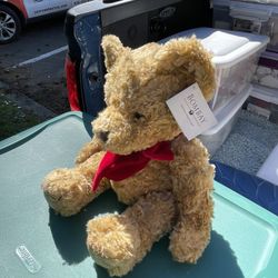 Russ Gilmore Bombay Teddy Bear.  Russ Gilmore Bombay Brown Teddy Bear Plush Stuffed Animal Red Bow, 16"  