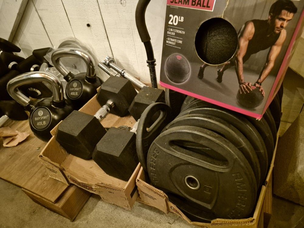 Weights, Dumbbells,Barbell, LKettlebells,Weight Bench,Dip Station,Punching Bag