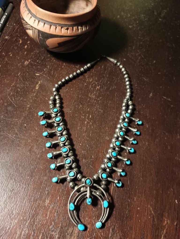 Vintage Navajo Squash Blossom Necklace