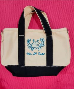 NWOT Lands' End Small 3 Pocket Natural/Navy Open Top Canvas Tote Bag