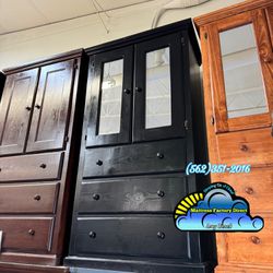 Tall Wardrobe Black Pinewood Dresser Closet 