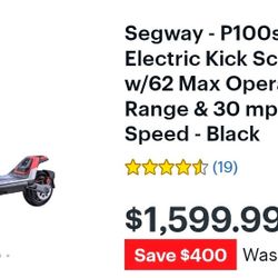 Segway - P100s Electric Kick Scooter w/62 Max Operating Range & 30 mph Max Speed - Black


