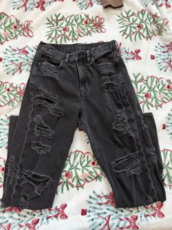 American Eagle Black Ripped Mom Jeans