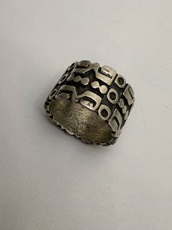 Vintage Geometric Tribal Wide Band Ring Size 7