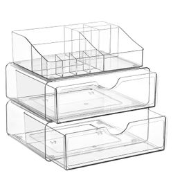 Vtopmart 3 Tier Clear Makeup Organizer with Drawer, Cosmetic Storage for Dresser Countertop and Bathroom Vanity, Beauty Holder for Lipstick Brush Skin